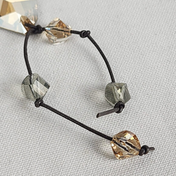 Vintage Crystal Dangle Earrings with Smoky Quartz and Golden Accents - Picture 3 of 4